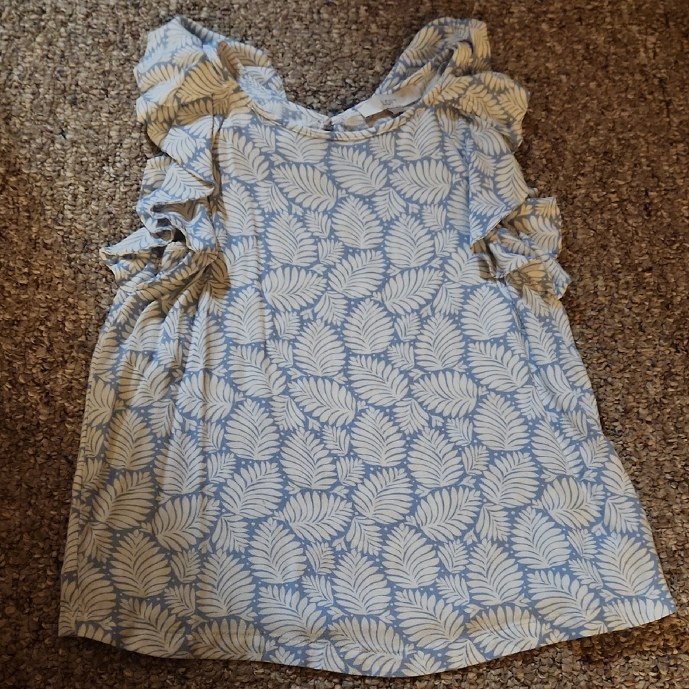 LOFT Blue and White Leaf Print Blouse